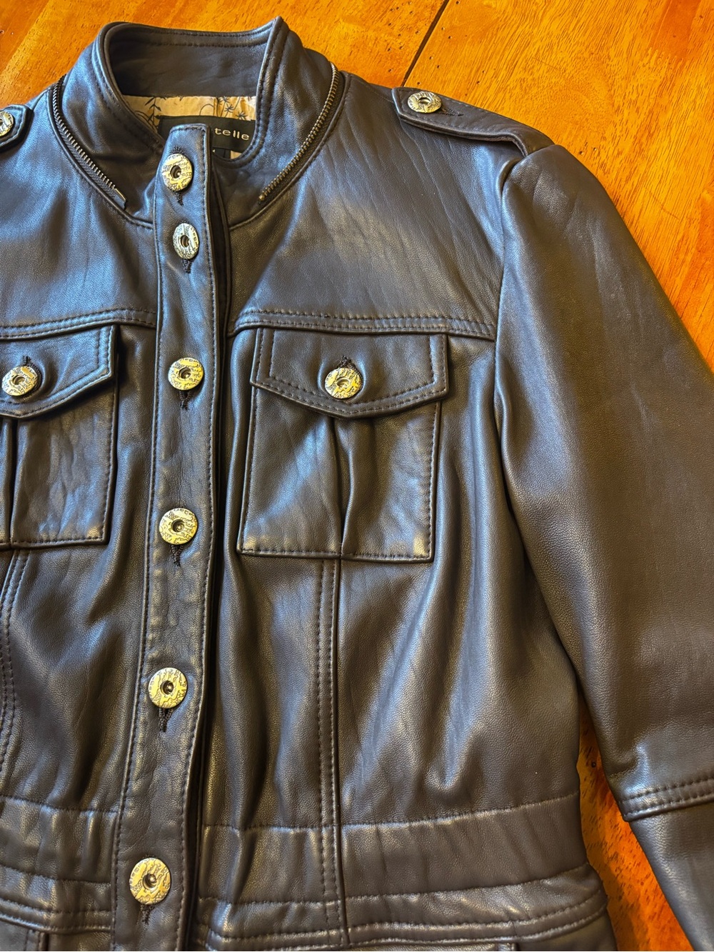 Women’s Bagatelle Vintage Brown Leather Utility Jacket Size L - Picture 10 of 15